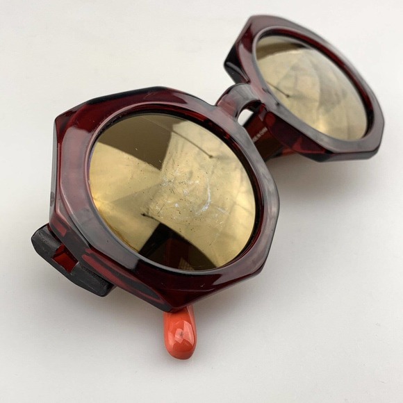 DIM MAK Sunglasses mod. LGHT/YRS Red Octagon Gold Mirrored Oversized Shades - Picture 9 of 9